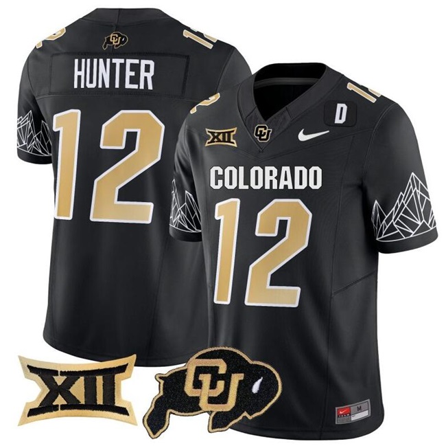Men's Colorado Buffaloes #12 Travis Hunter Black 2024 F.U.S.E. With Big 12 XII Patch Stitched Football Jersey Men's Colorado Buffaloes #12 Travis Hunter Black 2024 F.U.S.E. With Big 12 XII Patch Stitched Football Jersey